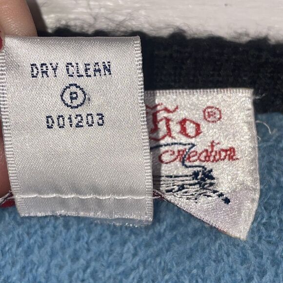 Vintage Blue Nordic Snowflake Wool Cardigan Button Front Tally-Ho M 80s 90s - Picture 7 of 10